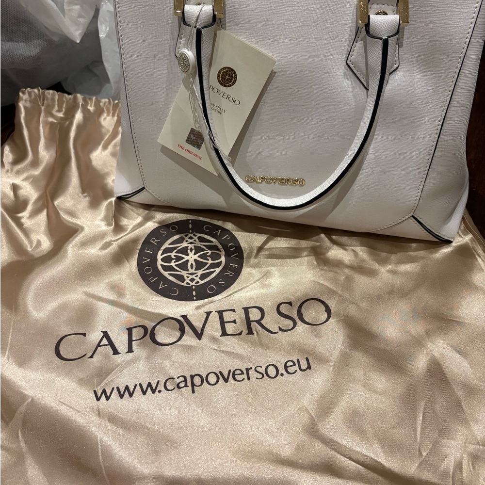 Capoverso White Leather Tote Bag